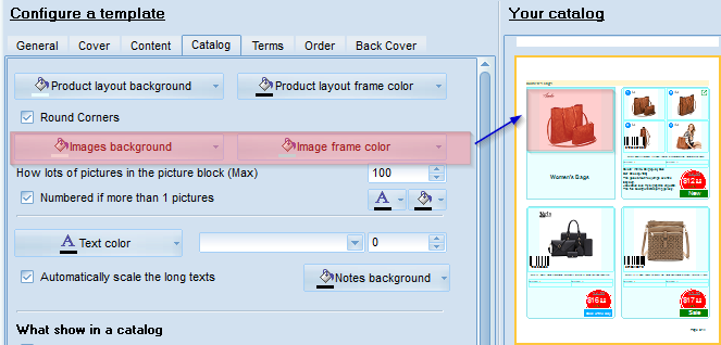 Product image(-s) backgrounf and frame colors in the template