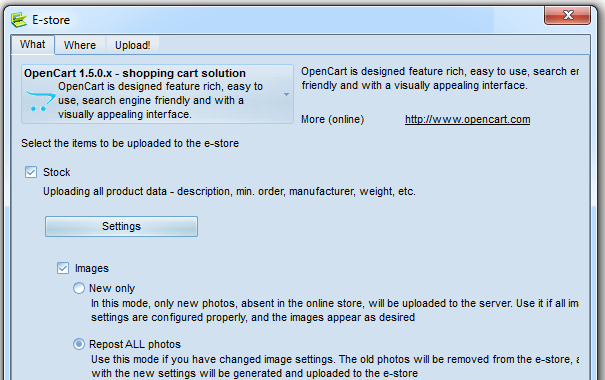 Online catalog - select eStore engine and settings