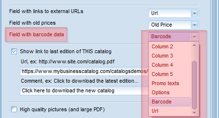 Select the bar code column in the Pdf catalog