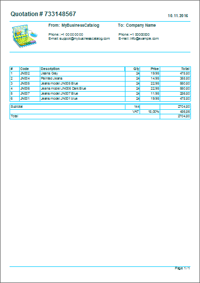 Prepare a price quotation example 1