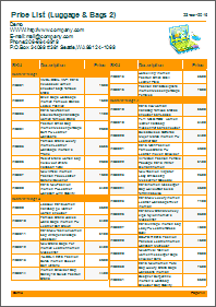 Price list example, two columns