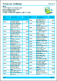 Simle sample of pricelist , blue style