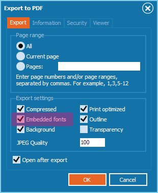 Option Embedded fonts