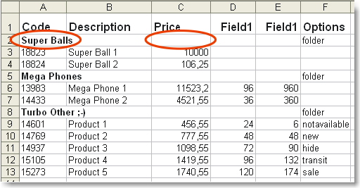 Ejemplo de lista de precios como archivo excel