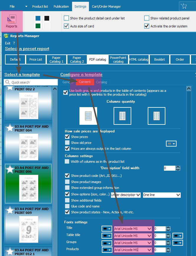 set Arial Unicode MS on the Content tab