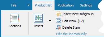 Button control panel for products in the catalog