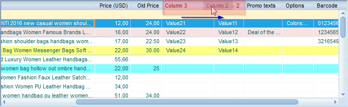 Change the column order in the PDF catalog