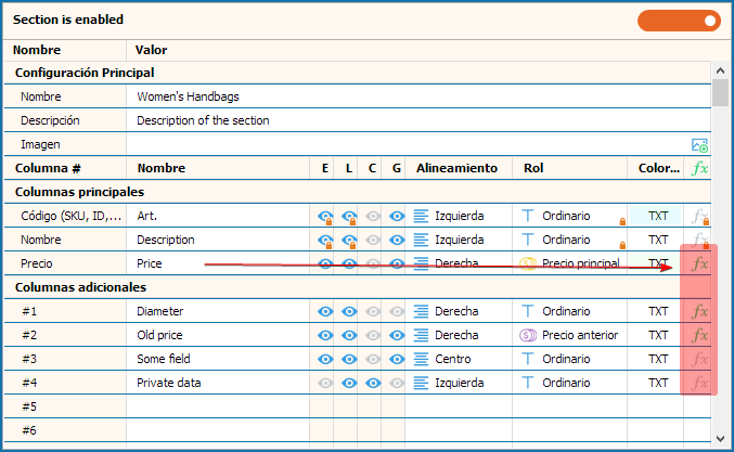 Apertura de la ventana de configuración de formato y fórmula