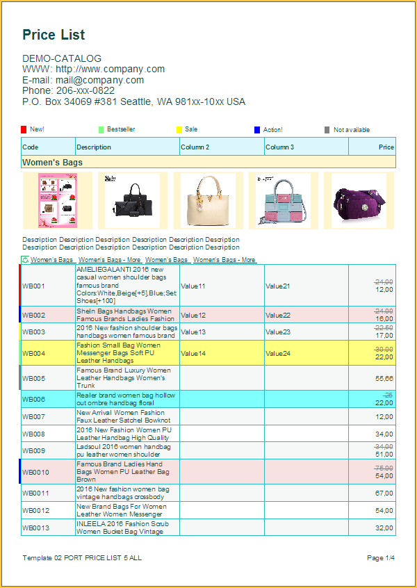 product catalog template excel